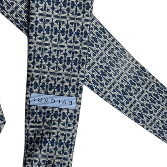 BVLGARI SEVENFOLD XL Blue/Gray Geometric Silk LUXURY Tie ITALY - Picture 6 of 8